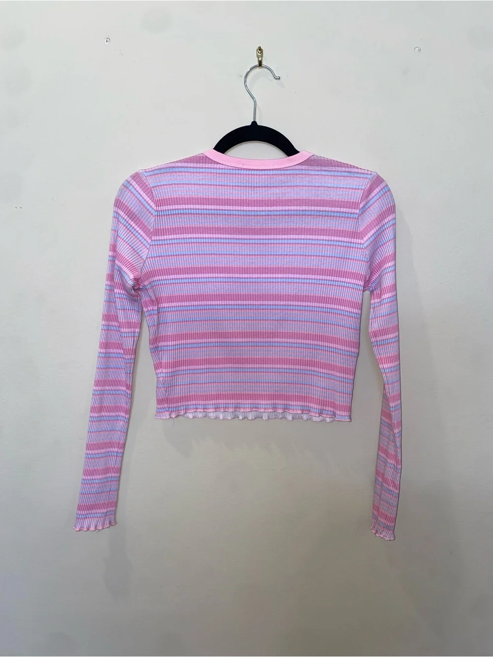 Doll’s Kill x Care Bears Pink & Blue Pastel Striped Long-Sleeve Baby Tee Y2K - Picture 5 of 6